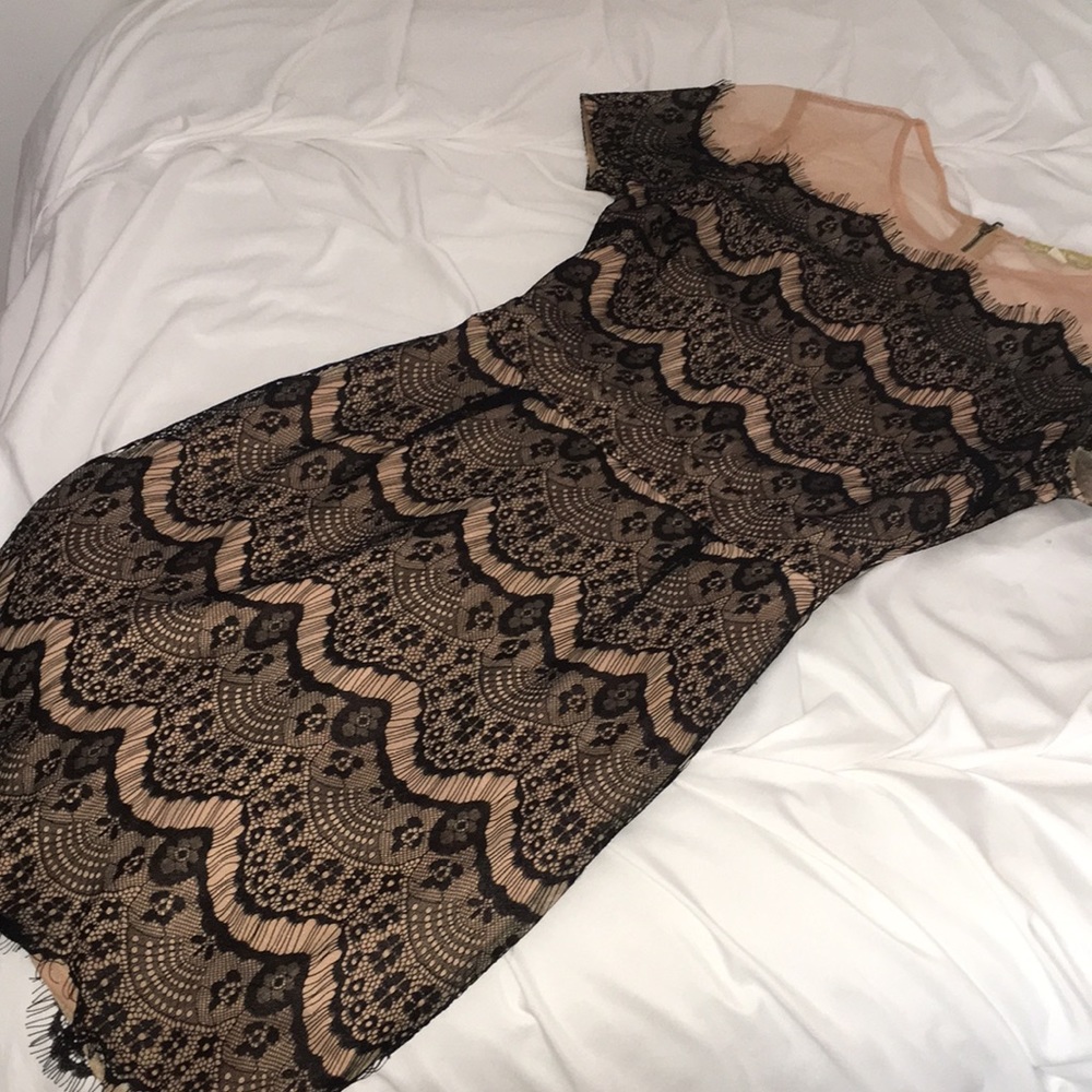 Lace Dress With Nude Underlay Gem